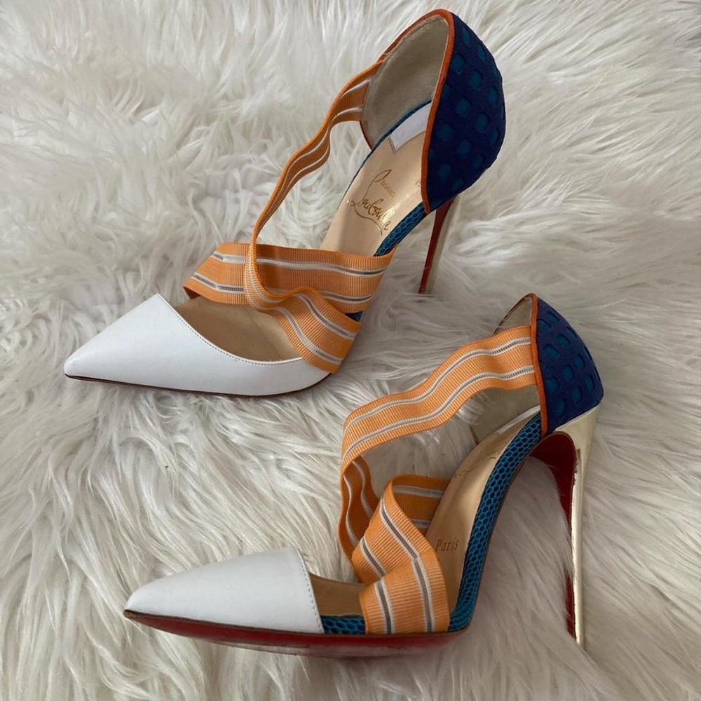 Christian Louboutin Teal White Orange Summer Heels Like New